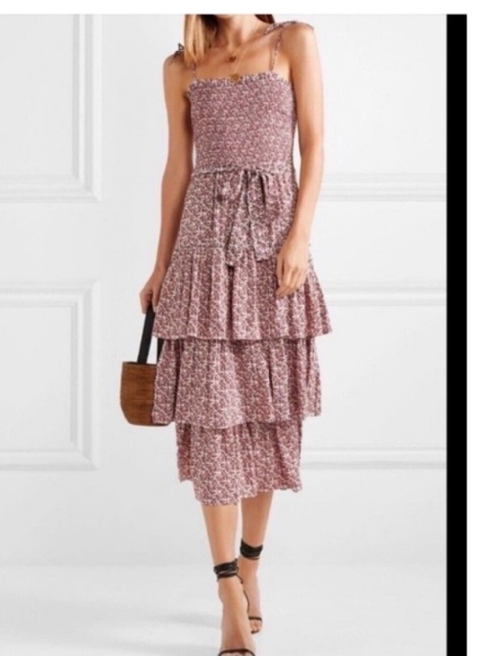 Tory Burch Dusty Rose Smocked Tiered Midi Dress